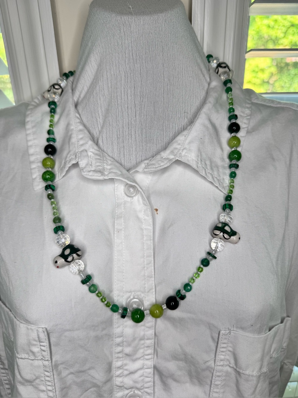Handcrafted Green Bead & Glass Turtle Necklace - Women Jewelry